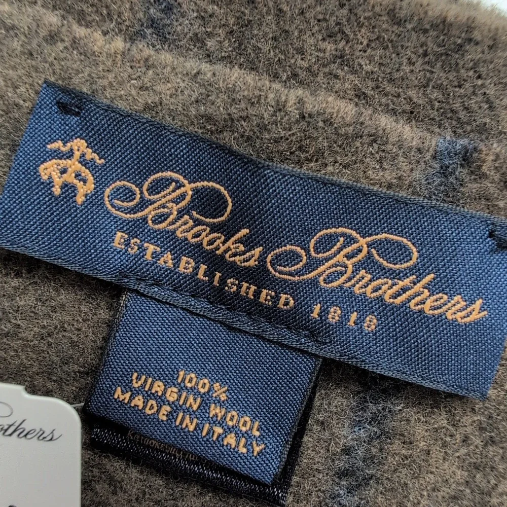 NWT Brooks Brothers Made in Italy 100% Virgin Wool Plaid‎ Scarf Olive Green Navy